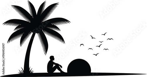 Black silhouette of grass blades and ground in a minimalist, abstract composition on white background.