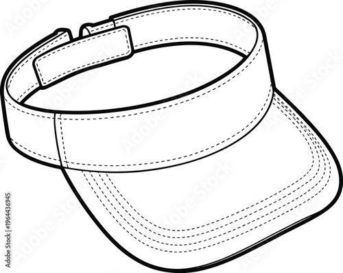 Sport visor cap with adjustable strap, front perspective view, minimalist headwear apparel design template – vector illustration
