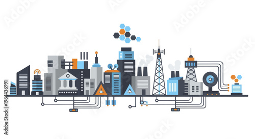 Modern Cityscape with Smart Technology Integration and Connectivity.