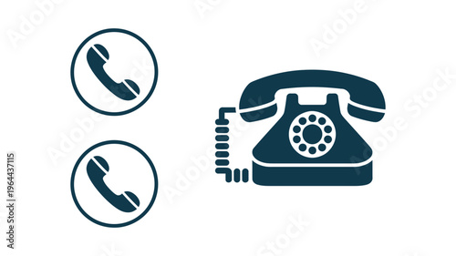 Set of telephone icons, including a classic rotary phone and modern handset symbols