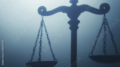 Silhouette of antique justice scales in dim light, symbolizing legal balance and fairness.