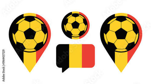 Set of belgium flag icons with soccer ball design elements