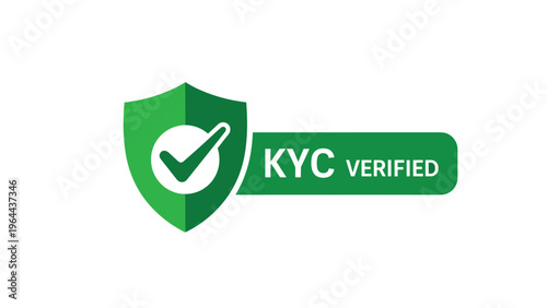 Green shield with check mark and KYC verified text signifies completed know your customer identity verification.