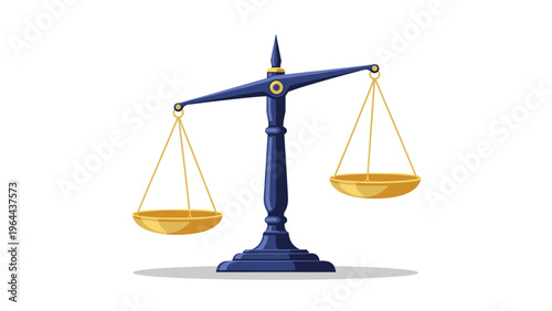 Balanced scales of justice in dark blue and gold colors signify fairness and legal system equality for law professionals.
