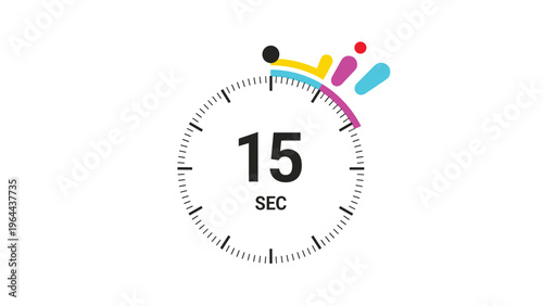 Digital stopwatch timer icon showing fifteen seconds remaining for quick tasks or short duration countdowns for web.