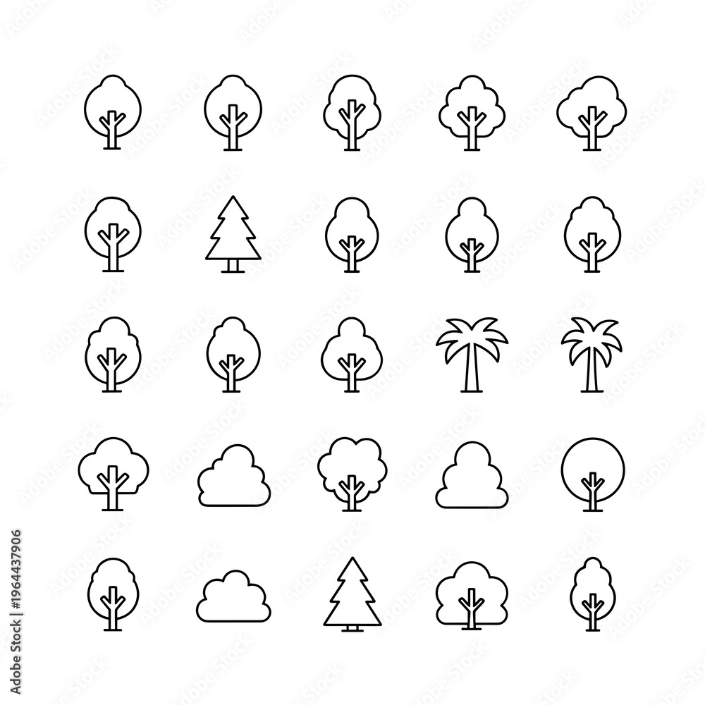 Fototapeta premium Minimalist Tree Line Icons Collection
