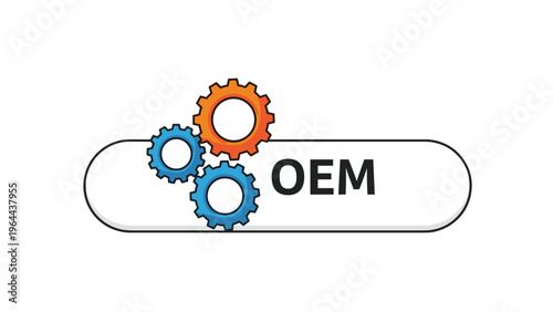 Original Equipment Manufacturer label featuring three interlocking colorful gears on a clean pill shaped background.