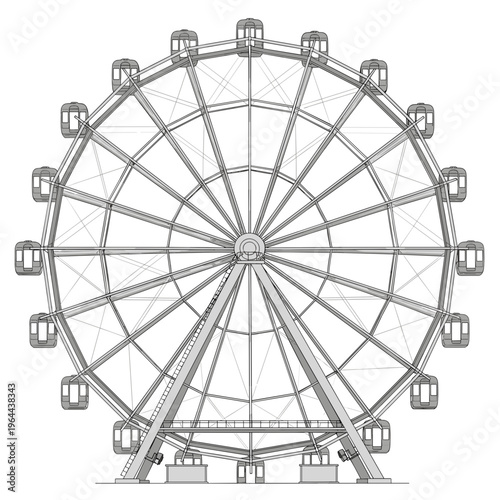Detailed Ferris Wheel Line Art Drawing