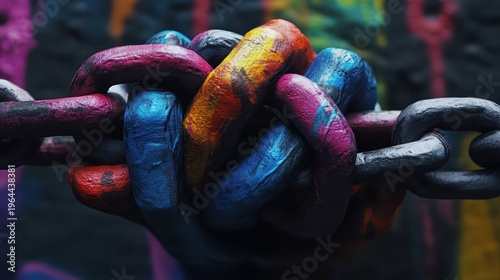 Vibrantly Colored Interconnected Chain Links Symbolizing Strength and Unity