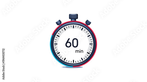 Simple stopwatch icon showing sixty minutes represents a full hour time limit, duration, or countdown for tasks and activities.