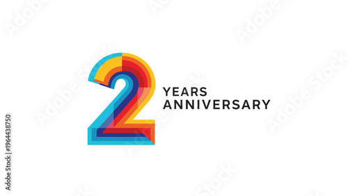 Two years anniversary logo features a large number two made of colorful layered shapes to celebrate a business or personal milestone.