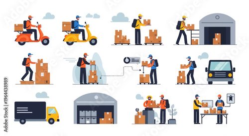 Delivery and Logistics Services - A Comprehensive Set of Illustrations.