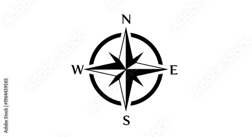 Classic compass rose symbol showing N, S, E, W cardinal directions on an isolated white background, for navigation and travel.