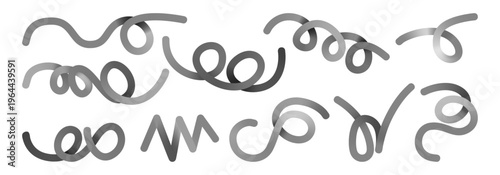 Monochrome abstract lines set with swirl strokes and doodle curves. Vector isolated decorative contours for branding or poster, packaging or web template. Form, rhythm and expressive movement