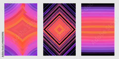 Abstract geometric patterns in vibrant purple pink and orange hues