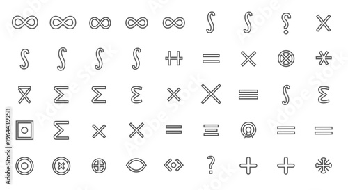 Set of Mathematical and Abstract Symbols Icons on Isolated White Background
