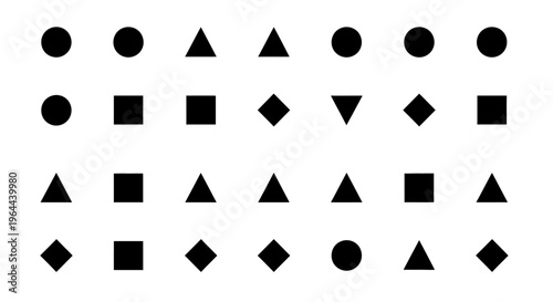 Basic Geometric Shapes Collection Pattern on Isolated White Background