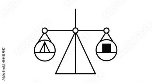 Abstract Balance Scale with Geometric Shapes on Isolated White Background