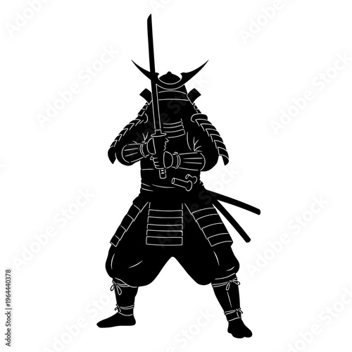 Black and White Silhouette of a Samurai Warrior Holding Sword