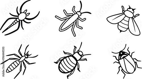 Set of black silhouette insect vectors including butterflies, spiders, ants, and beetles as a seamless nature pattern design