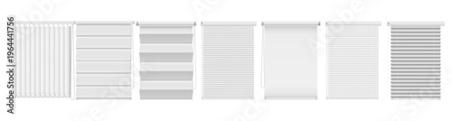 Roller window blinds in neutral colors, isolated realistic louvers collection. Vector shutters mockup set for blocking sunlight and maintaining privacy. Minimal design of shades for modern interiors
