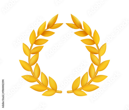 Reward and prize for best performance, top ranking or first place in competition or tournament. Vector isolated icon in 3d style, laurel leaves for contestant, leadership and success