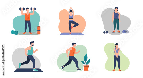 Diverse Group of People Engaging in Various Fitness Activities and Workouts.