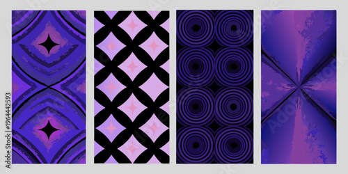 Abstract geometric patterns in shades of purple and black