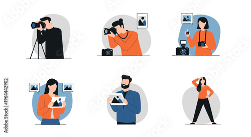 Diverse group of photographers capturing and reviewing images.