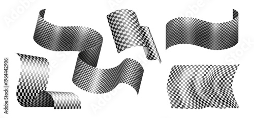 Floating racing flags set. Vector competition and victory sport fabrics. Cloth texture with light and shadow effect. Motorsport concept for race event banner, championship promotion and presentation