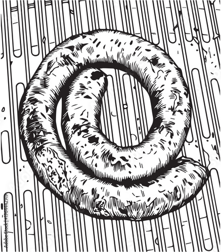 Grilled Northern Thai sausage on a barbecue grill, black lines on a white background.