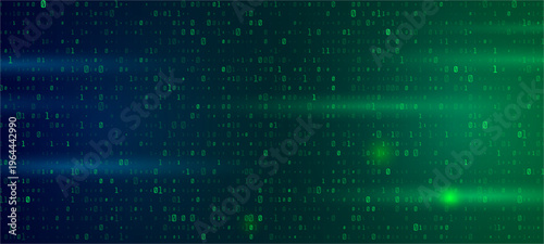 Cyber code background with luminous data pattern, glossy reflection and virtual matrix. Vector technology backdrop for software and programming concept. Network interface and innovation design layout