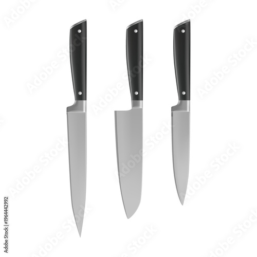 Kitchen knifes set, realistic cutters with handle and sharp blade. Vector isolated blades for cutting meat and vegetables or instruments for cooking. Preparation of food, chopping and slicing device