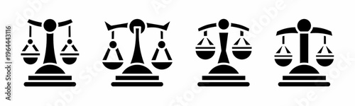 Scales in law icon set. Vector symbol. Illustration of scales in law. Scales of justice. Vector illustration. Stock vector.