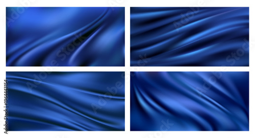 Elegant silk elegant fabric cloth with waves and crumples. Vector realistic background texture, set of different tablecloth, curtains or drapes. Luxurious material for atelier, wallpaper