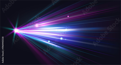 Radiant neon streak with glowing energy and fast motion. Vector luminous line with sparks. Acceleration and power background. Digital abstract backdrop. Data flow and electric intensity