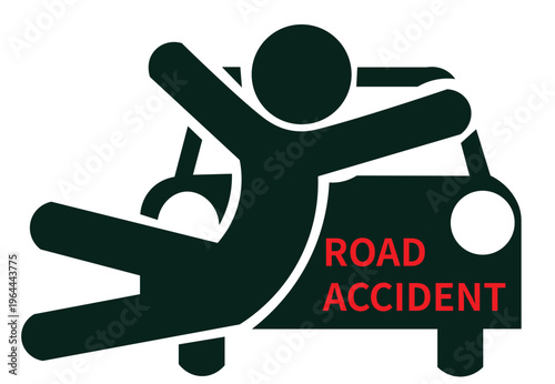 Road Accident Icon Showing a Pedestrian Hit by a Car Silhouette