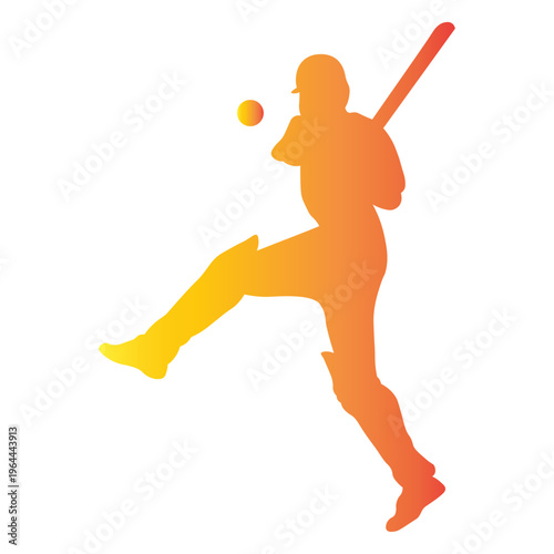 Cricket Player Silhouette with Gradient Color.