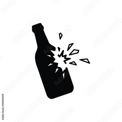 Broken bottle silhouette vector flat design on white background.
