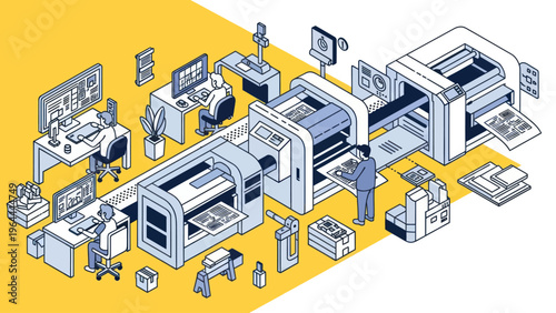 Modern Printing Press Facility with Advanced Technology and Workflow.