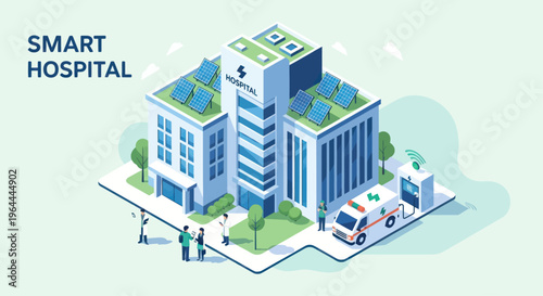 Modern Smart Hospital Building with Advanced Technology and Green Features.