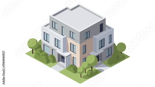 Modern Townhouse Architecture Isometric View.