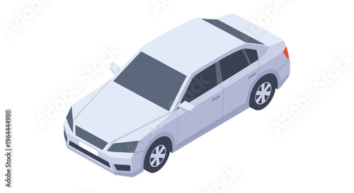 Modern White Sedan Car Isometric View.