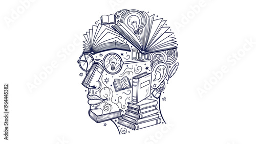 Knowledge Unveiled: An artistic illustration depicts the concept of learning and intellect, the mind transforms into a boundless realm of knowledge.