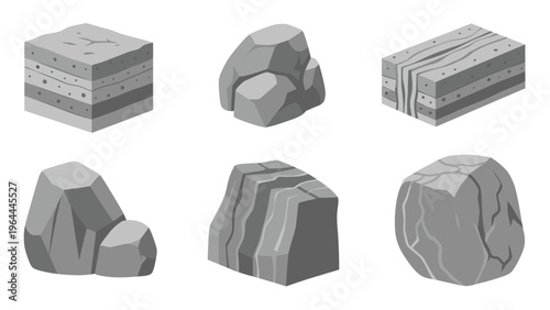 Set of various isometric rocks and stone formations.