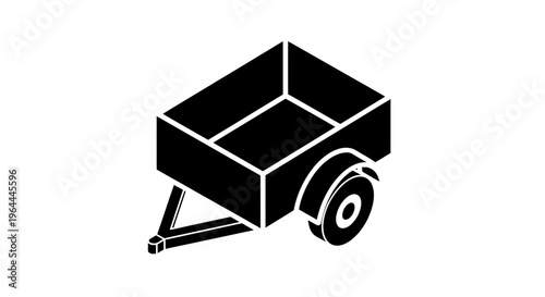 Simple black and white isometric trailer icon illustration.