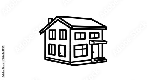 Simple Line Art Drawing of a Two Story House.