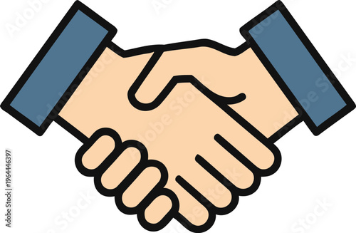 Two businesspeople shake hands in a gesture of agreement or partnership.