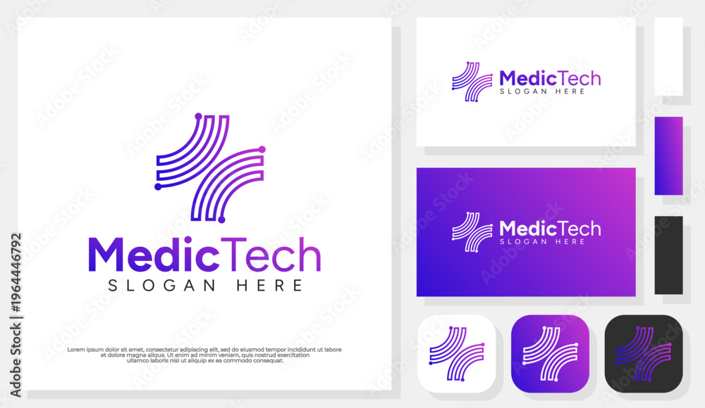 Fototapeta premium Innovative healthcare logo for technology-driven medical solutions.