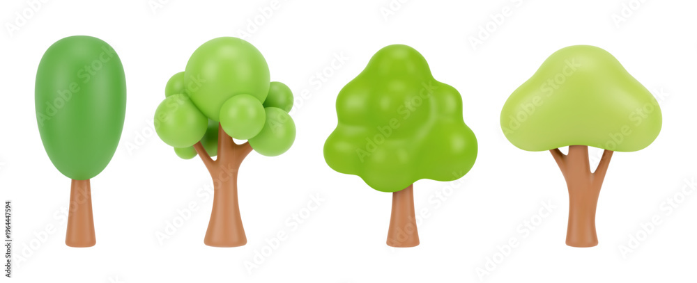 Naklejka premium Landscape design or game environment scenery decor. Vector isolated 3d icon botanical vegetation and botany with foliage, stem and leaves. Flora and realistic seasonal spring park or woods